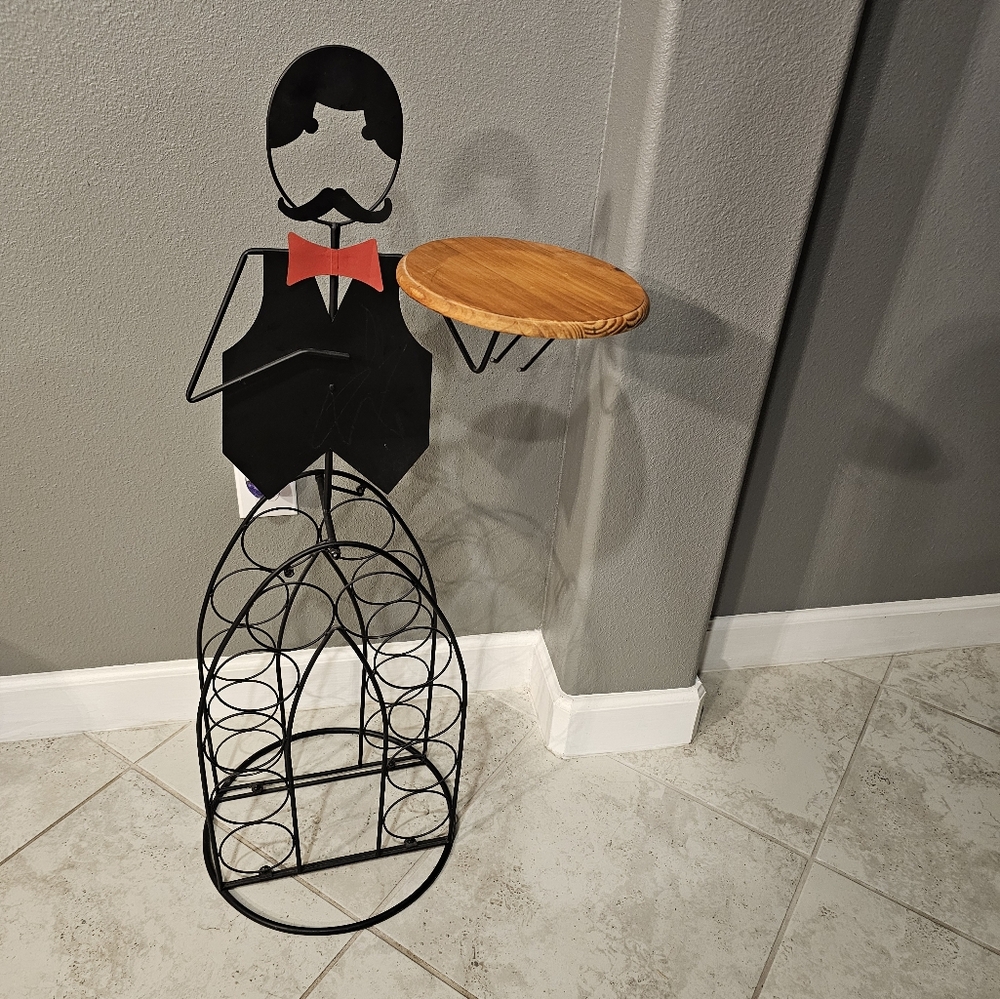 Black Metal Wine Rack with Wooden Top